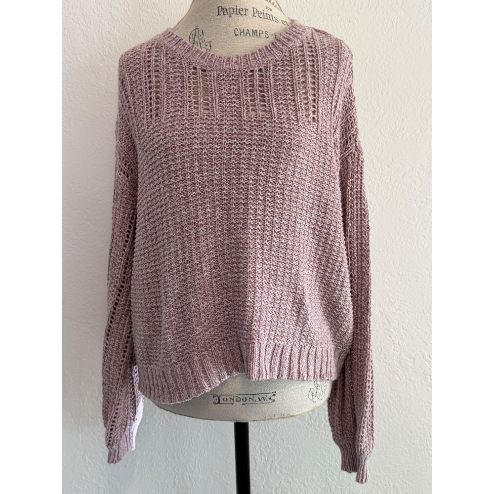 American Eagle Mauve Pink Marl Pointelle Knit Crewneck Sweater Large